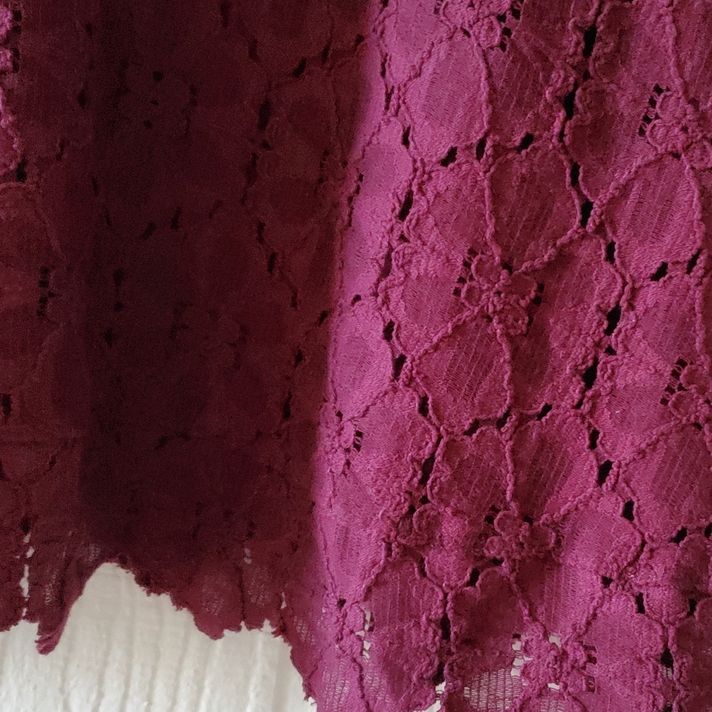 Free People Boho Western Lace V Neck Mini Peasant Bell Sleeves Burgandy sz 0 - Picture 8 of 11